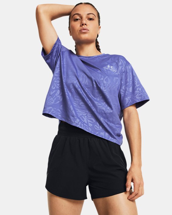 Women's UA Vanish Energy Emboss Crop Short Sleeve, Purple, pdpMainDesktop image number 0